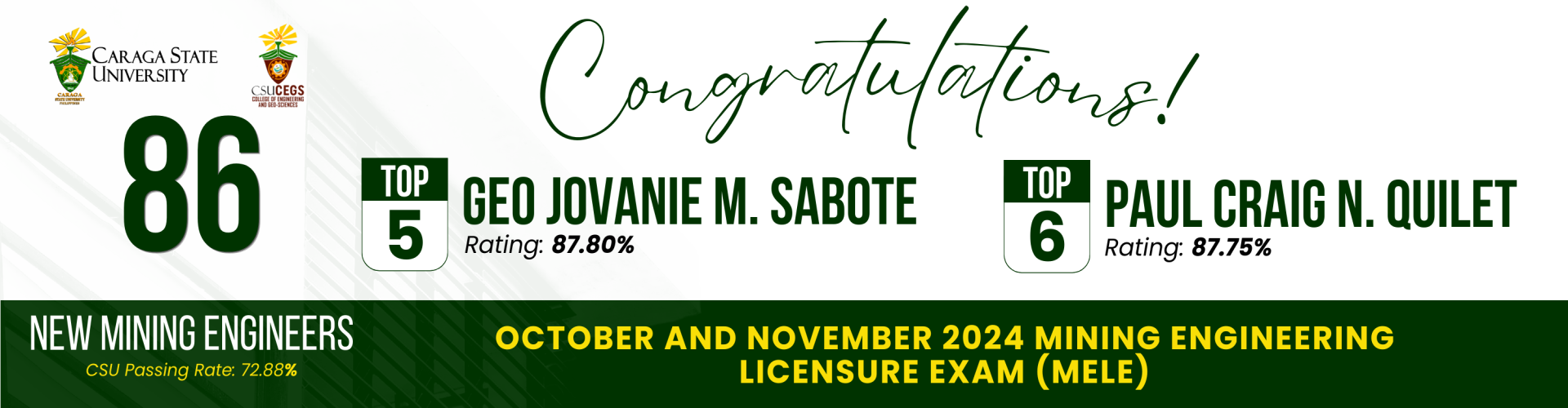 October and November 2024 Mining Engineering Licensure Exam (MELE)