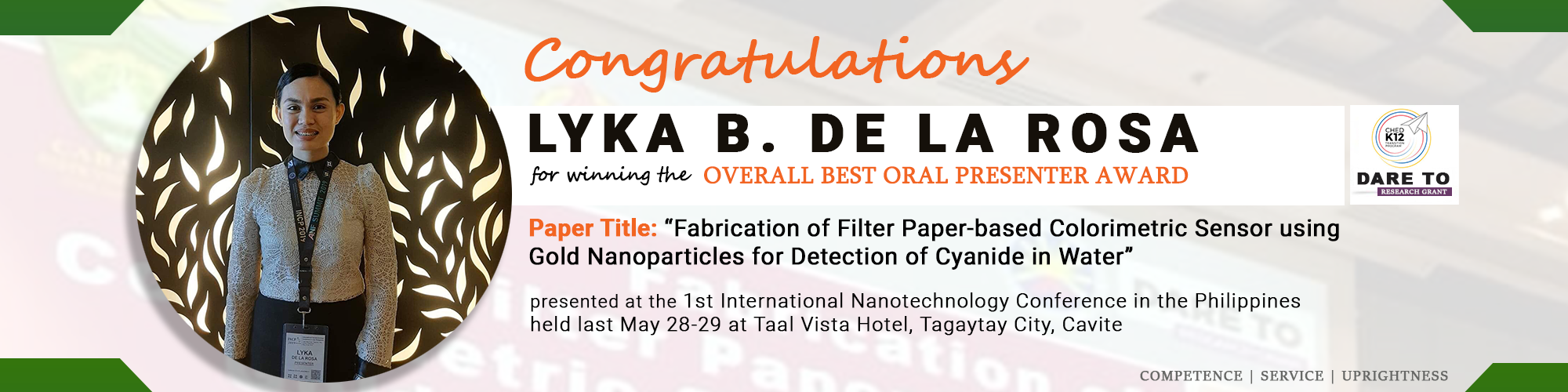 Lyka B. Dela Rosa - Overall best oral presenter awardee